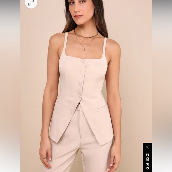 Lulus Beige Chic High Rise Straight Leg Trouser Pant - Picture 4 of 4